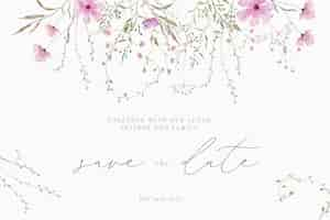 Kostenlose PSD aquarell-hochzeitskarte mit zarten blumenarrangements