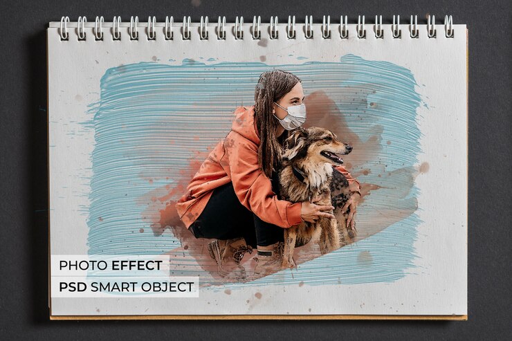 Kostenlose PSD aquarell mit fotoeffekt mit großem pinsel