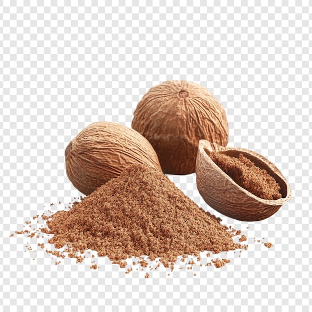 Aromatische Gewürze aus Muskatnuss, gemahlen und ganz