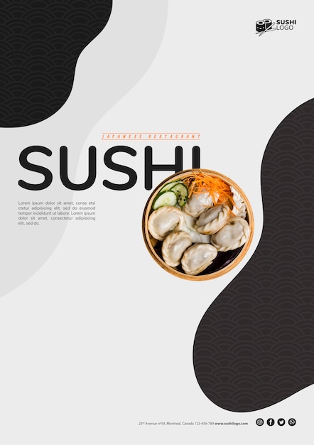 Kostenlose PSD asiatische sushi-restaurant-flyer-vorlage