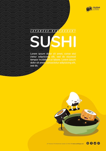 Kostenlose PSD asiatische sushi-restaurant-flyer-vorlage