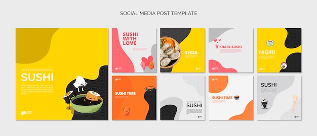 Asiatische sushi-restaurant-social media-beiträge