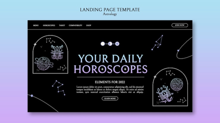 Kostenlose PSD astrologie-landing-page-vorlage im flachen design