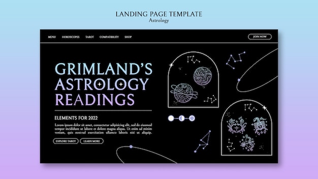 Kostenlose PSD astrologie-landing-page-vorlage im flachen design