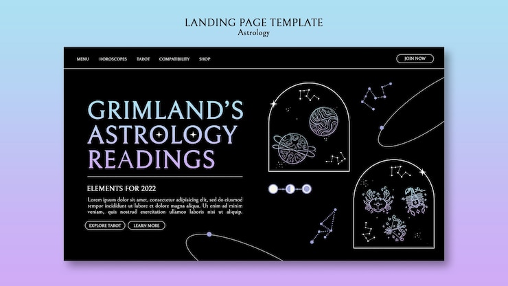 Kostenlose PSD astrologie-landing-page-vorlage im flachen design