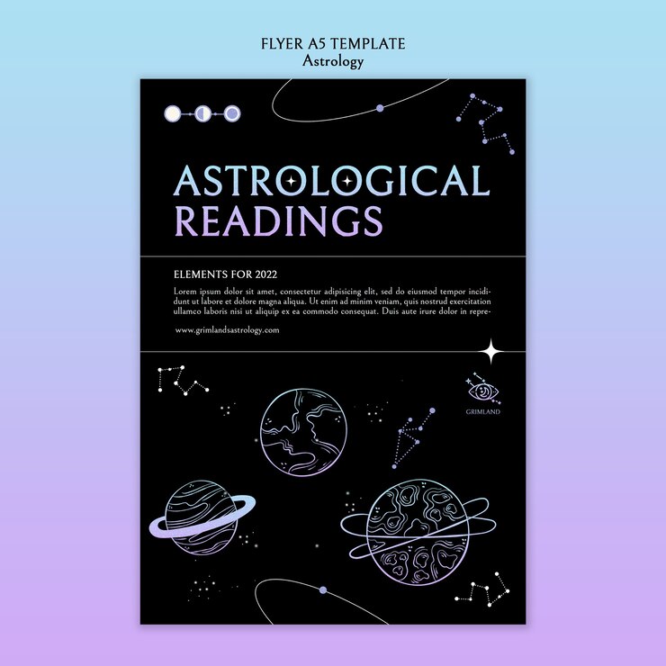 Kostenlose PSD astrologie-plakatschablone des flachen designs