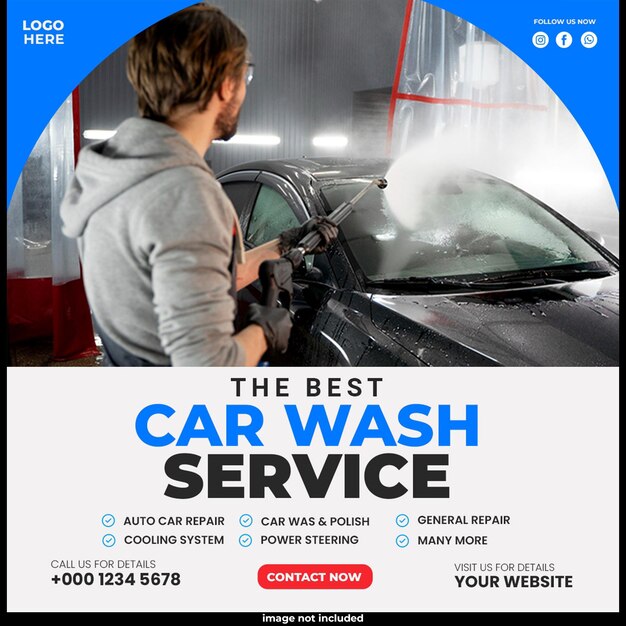 Autowaschdienst Bannerpost in sozialen Medien oder PSD-Banner-Design zur Automobilwerbung