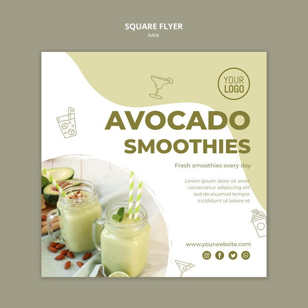 Avocadosaft quadratische flyer vorlage