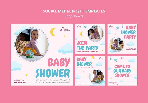 Baby-Dusche-Instagram-Posts-Template-Design