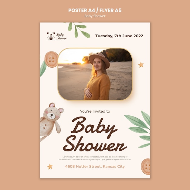 Kostenlose PSD baby-dusche-poster-template-design