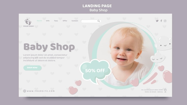 Kostenlose PSD baby shop landingpage vorlage