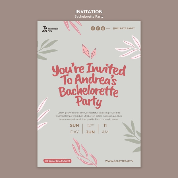 Bachelorette Party Einladungsvorlage mit Blättern