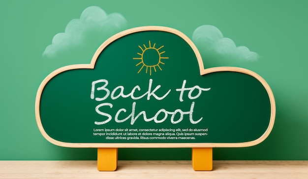 Kostenlose PSD back to school-banner mit tafel an grüner wand