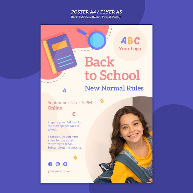 Kostenlose PSD back to school poster vorlage