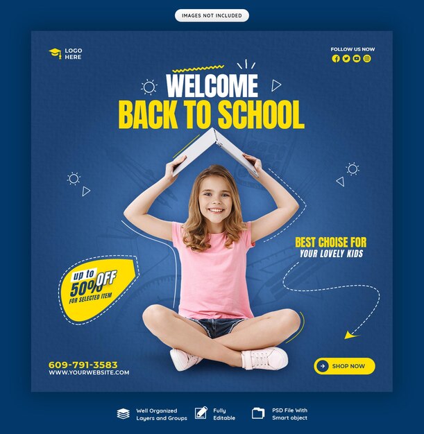 Back to School Social Media Post Banner Vorlage