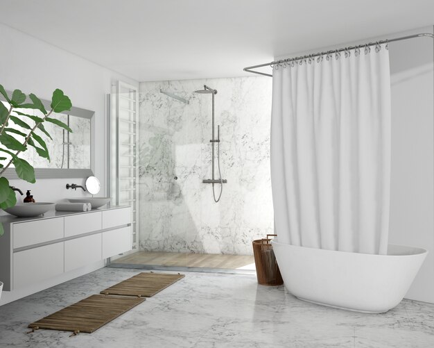 Badewanne mit Vorhang, Schrank und Dusche