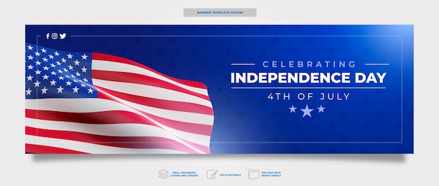 Banner american independence day in 3d-render-template-design