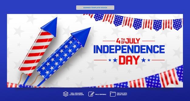 Kostenlose PSD banner american independence day in 3d-render-template-design