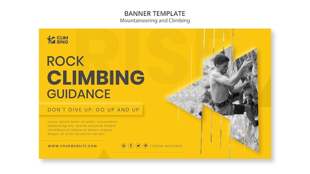 Kostenlose PSD banner-designvorlage für bergsteigen und klettern