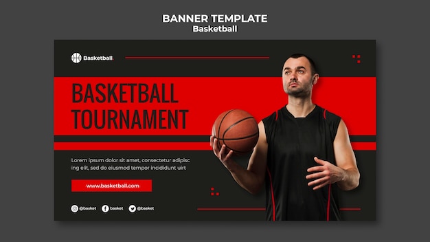 Banner vorlage für basketballspiel mit männlichem spieler