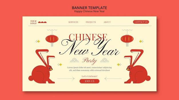 Kostenlose PSD banner-vorlage für das chinesische neujahr im flachen design