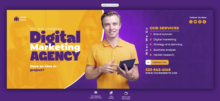Kostenlose PSD banner-vorlage für digitale marketingagenturen und facebook-cover von unternehmen