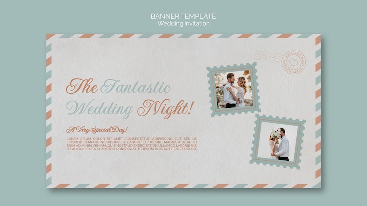 Kostenlose PSD banner-vorlage für hochzeitspostkarten
