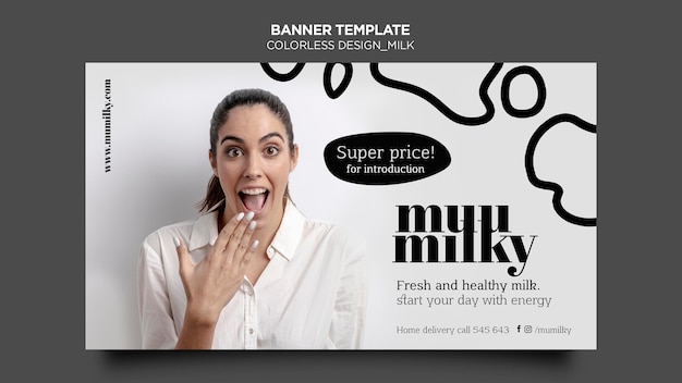 Banner Vorlage für Milch mit farblosem Design