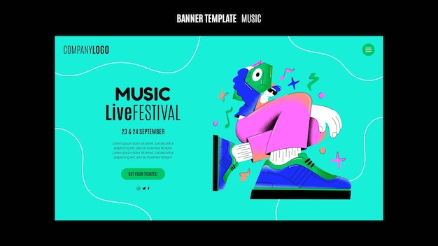 Kostenlose PSD banner-vorlage für musikfestivals im retro-stil