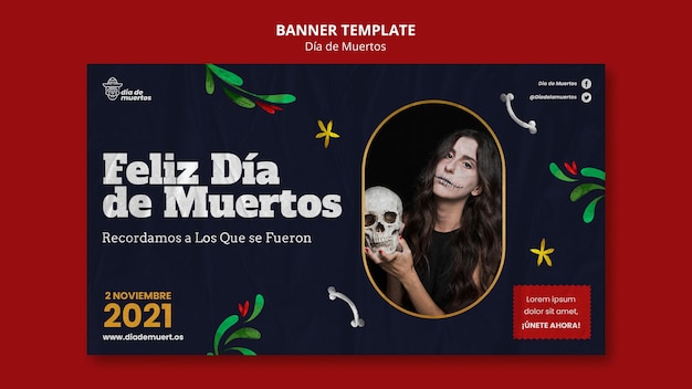 Kostenlose PSD bannervorlage für dunkle dia de muertos