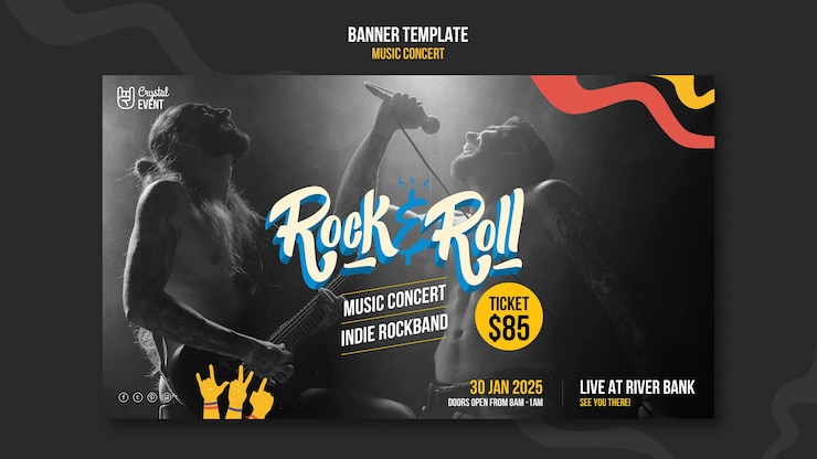 Kostenlose PSD bannervorlage für rockmusikkonzerte