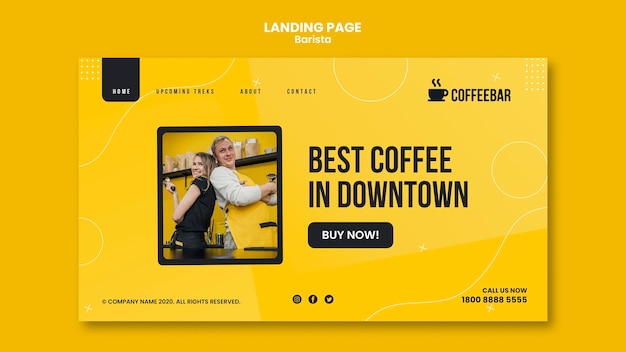 Kostenlose PSD barista landing page webtemplate