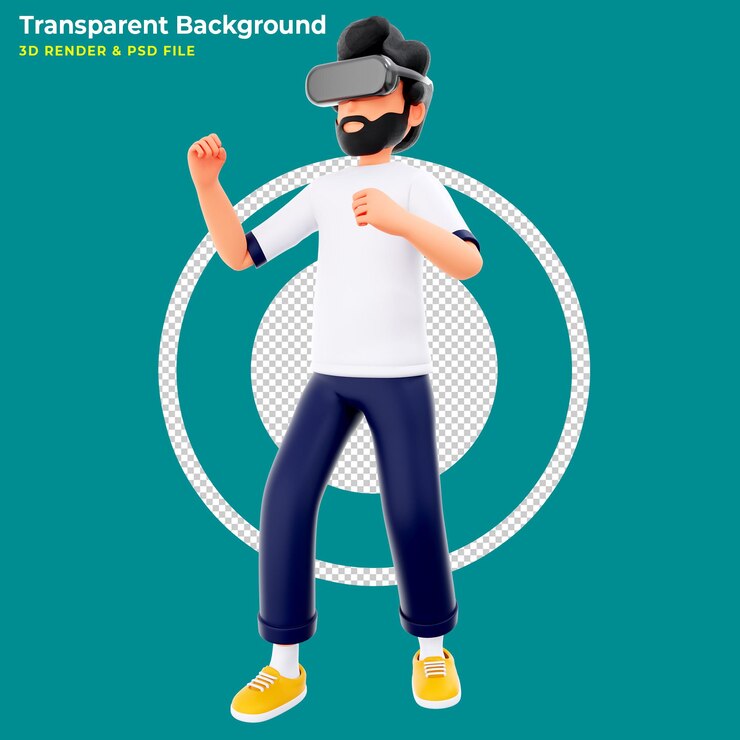 Kostenlose PSD bartcharakter mann spielt virtuelles kampfspiel mit vr-brille
