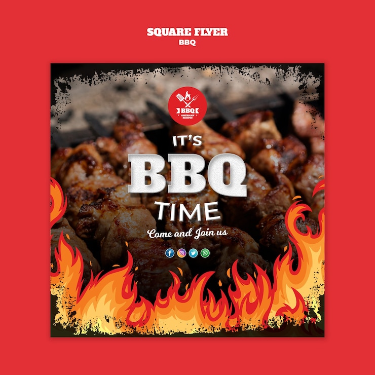 Kostenlose PSD bbq quadrat flyer konzeptvorlage