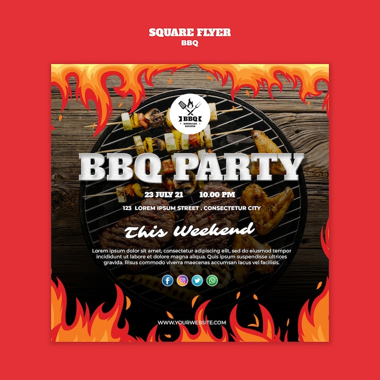 Kostenlose PSD bbq quadrat flyer konzeptvorlage
