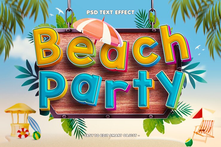 Kostenlose PSD bearbeitbarer texteffekt für strandpartys