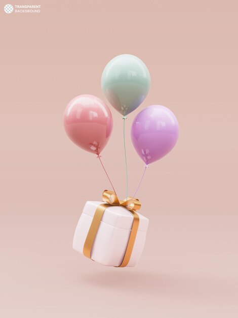 Überraschungsgeschenkbox und Luftballons Symbol 3d Render Illustration