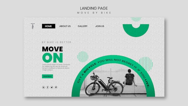 Kostenlose PSD bewegen sie sich mit dem fahrrad landing page design