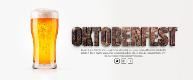 Kostenlose PSD bierglasbanner mit text zum oktoberfest auf weißem hintergrund