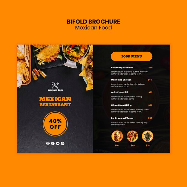 Bifold-Broschürenschablone des mexikanischen Lebensmittels