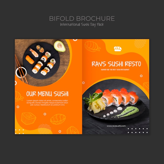 Kostenlose PSD bifold broschürenvorlage für sushi-restaurant