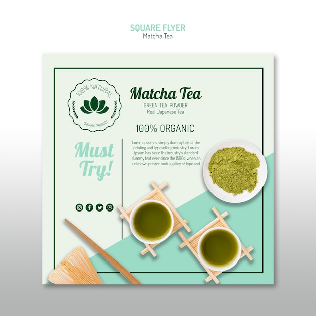 Kostenlose PSD bio matcha tee quadrat flyer