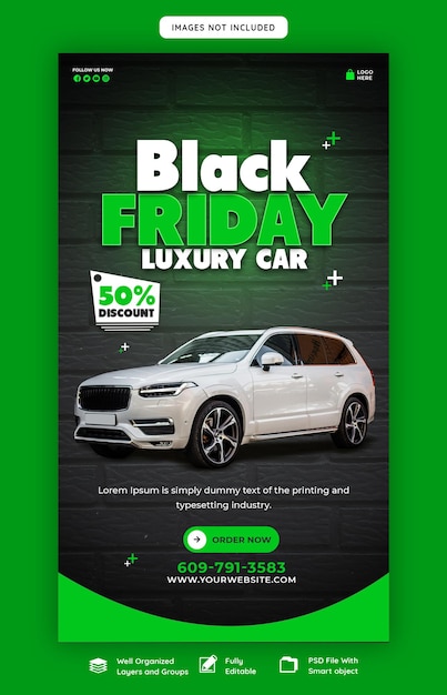 Black Friday Auto- und Automobil-Superverkauf Instagram- und Facebook-Story-Banner-Vorlage