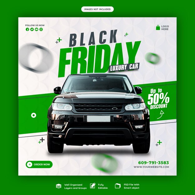 Black Friday-Auto- und Automobil-Superverkaufs-Social-Media-Banner-Vorlage