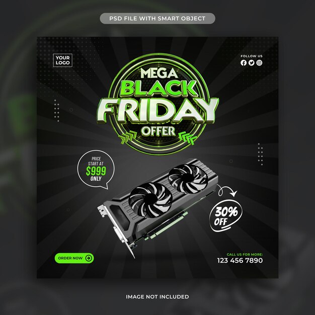 Kostenlose PSD black friday mega-angebot-social-media-post-design-vorlage