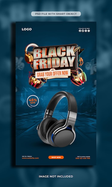 Kostenlose PSD black friday sale social media instagram story design-vorlage