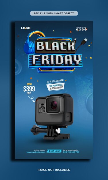 Kostenlose PSD black friday sale social media instagram story design-vorlage