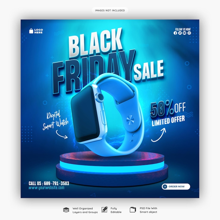 Kostenlose PSD black friday super sale-bannervorlage für soziale medien