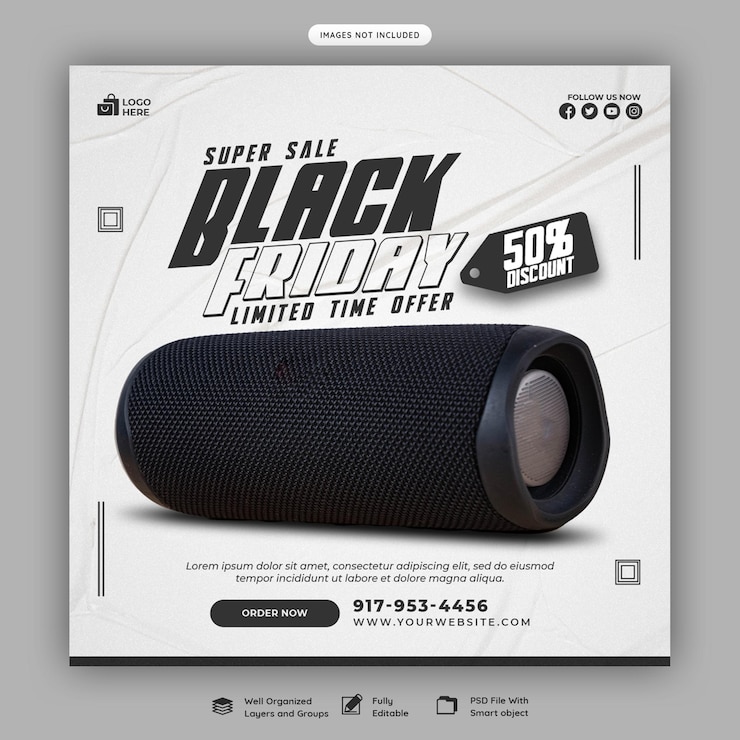Kostenlose PSD black friday super sale-bannervorlage für soziale medien