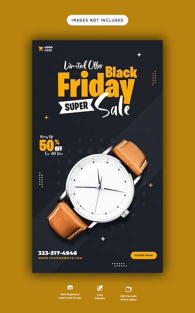 Kostenlose PSD black friday super sale instagram und facebook story banner vorlage